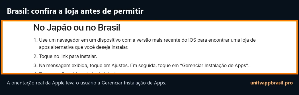 Etapas oficiais da Apple para permitir uma loja de apps alternativa no iPhone no Brasil