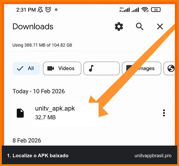 Arquivo unitv_apk.apk na pasta de downloads do Android