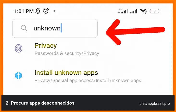 Busca pela opção de instalar apps desconhecidos no Android