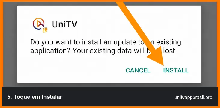 Tela do Android para confirmar a instalação do UniTV