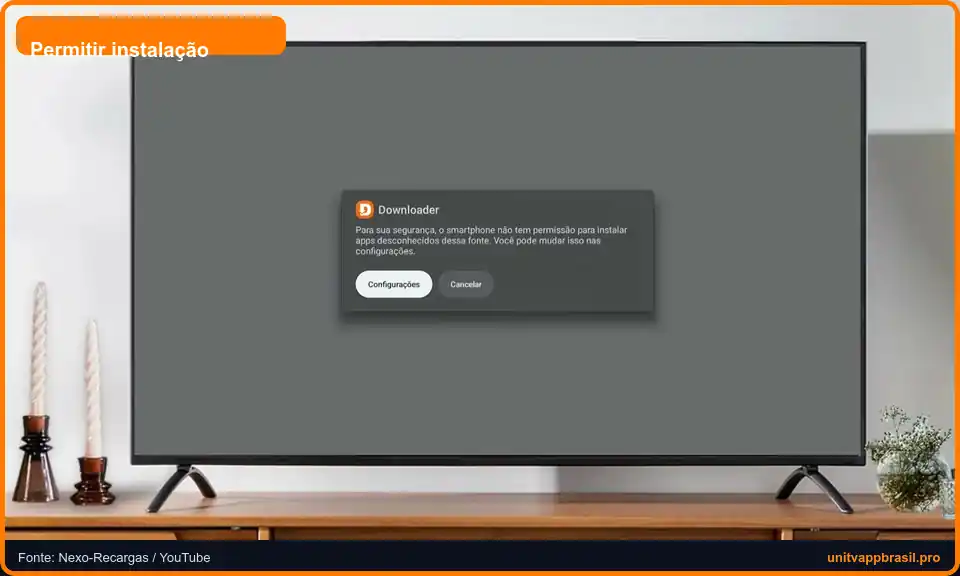 Aviso do Android TV para permitir que o Downloader instale o APK