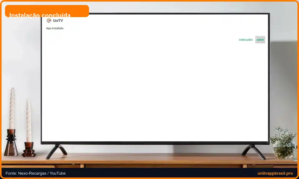 Tela da TV Box indicando que o aplicativo UniTV foi instalado
