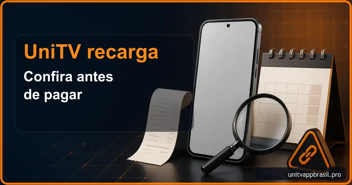 UniTV recarga com celular, comprovante, calendário e conferência antes do pagamento